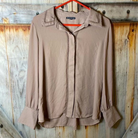 Adrianna Papell Tops - Adrianna Papell Long Sleeve Button Down Blouse Mauve Tan Color